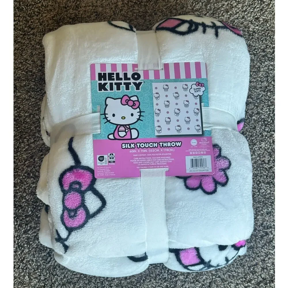 Hello Kitty Silk Touch Throw Blanket 60” x 70” Super Soft Pink White